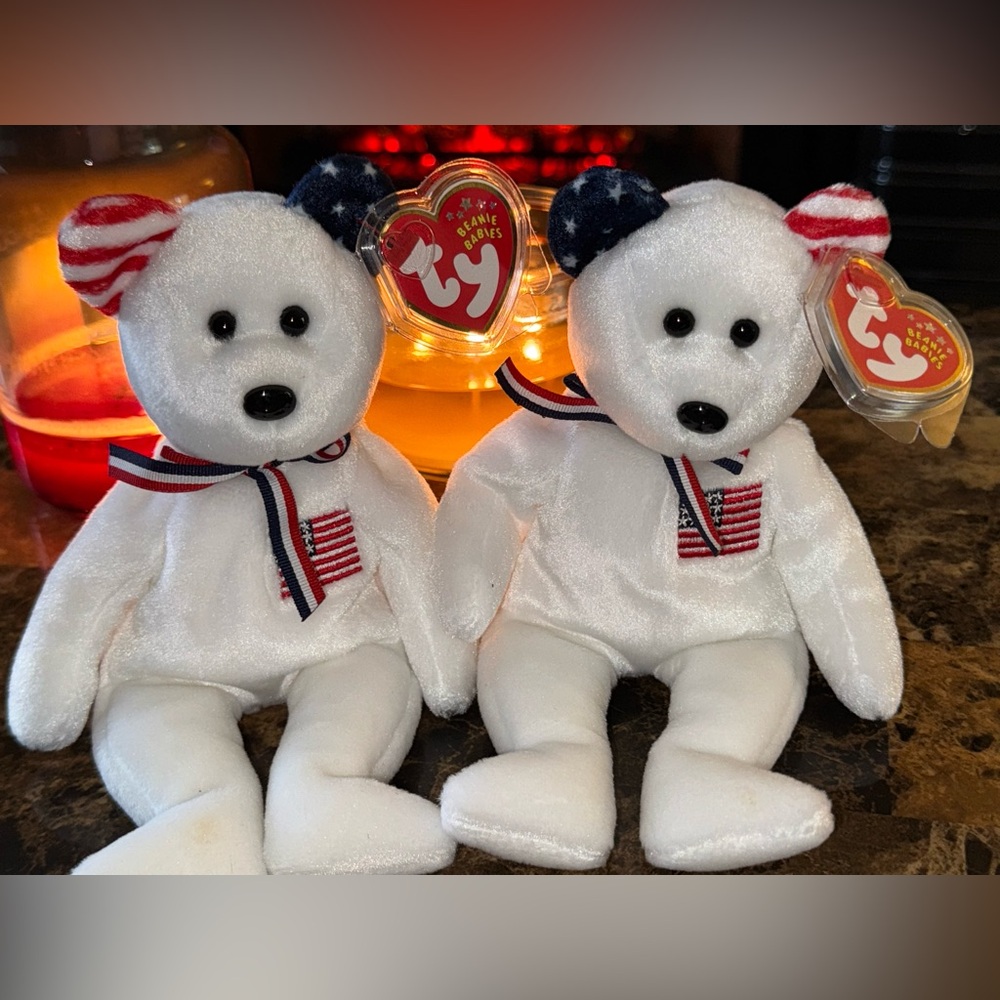 🇺🇸 Ty Beanie Baby “America” 9/11 Memorial Bear Pair Patriotic Collectible